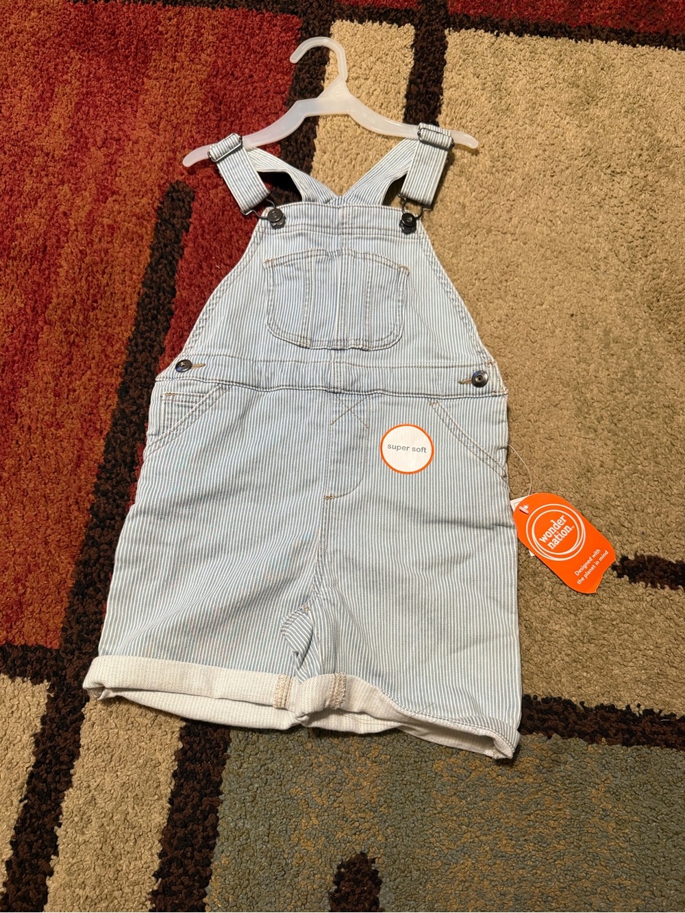 Blue and white striped overalls size 5t #kids #dungarees